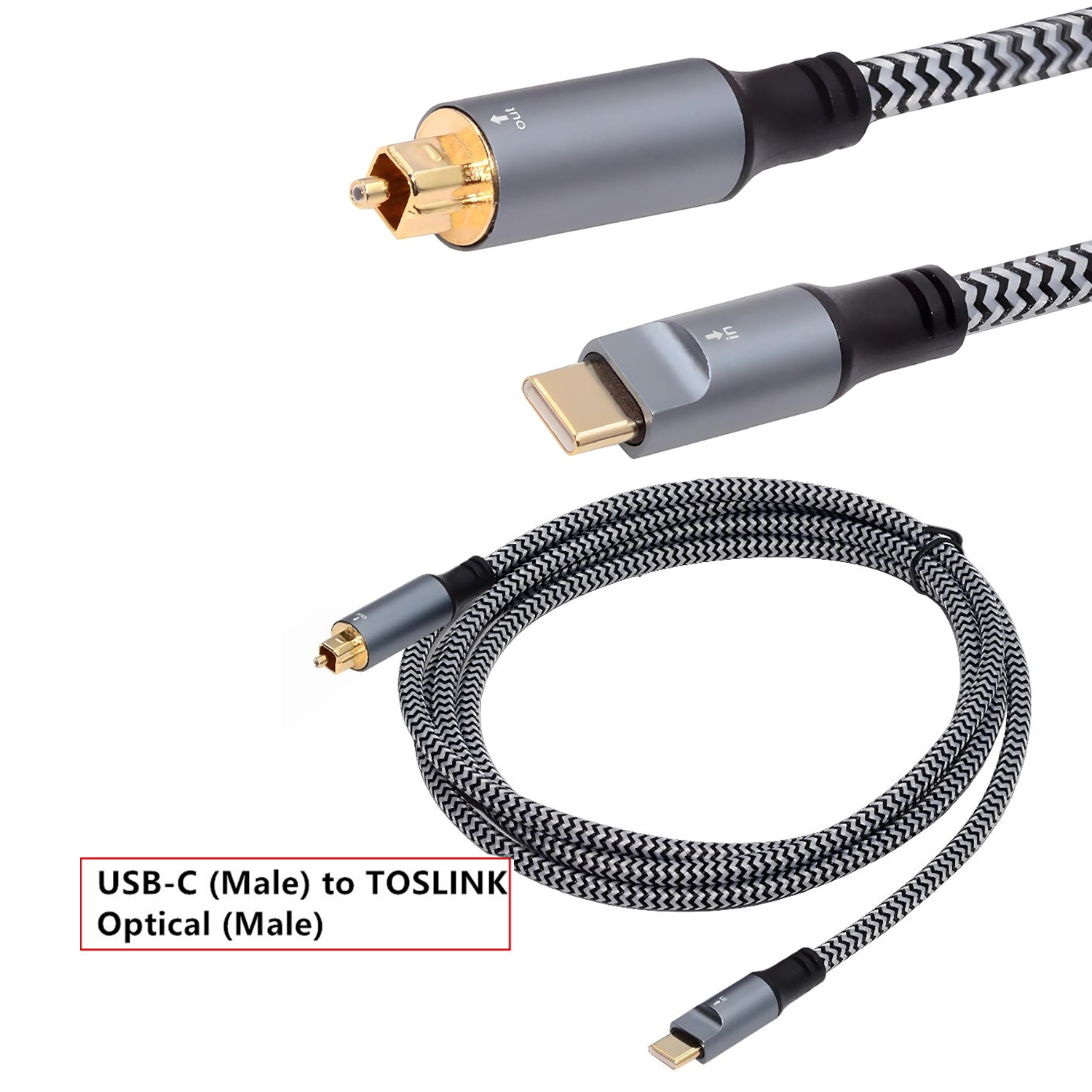 Optical Audio Cable Toslink Gold Plated - Braided USB C to Optical Audio