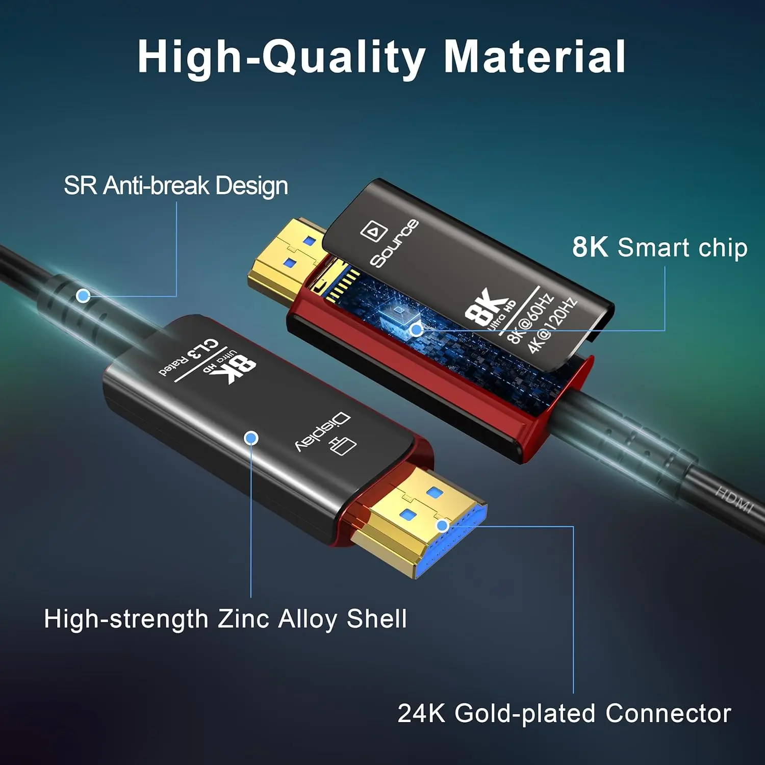 8K@60Hz 4K@120Hz HDMI 2.1 Fibe - Hdmi 2.1 Cable 8K 60Hz 48Gbps Earc recension och pris