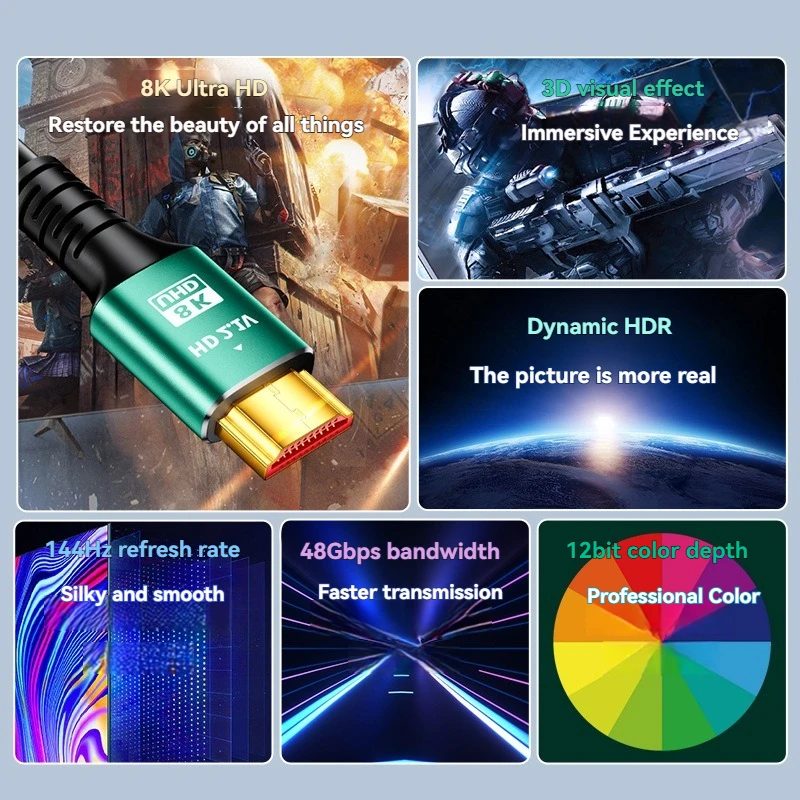 8K HDMI-Compatible Cable 4K@12 - Hdmi 2.1 Cable 8K 60Hz 48Gbps Earc recension och pris